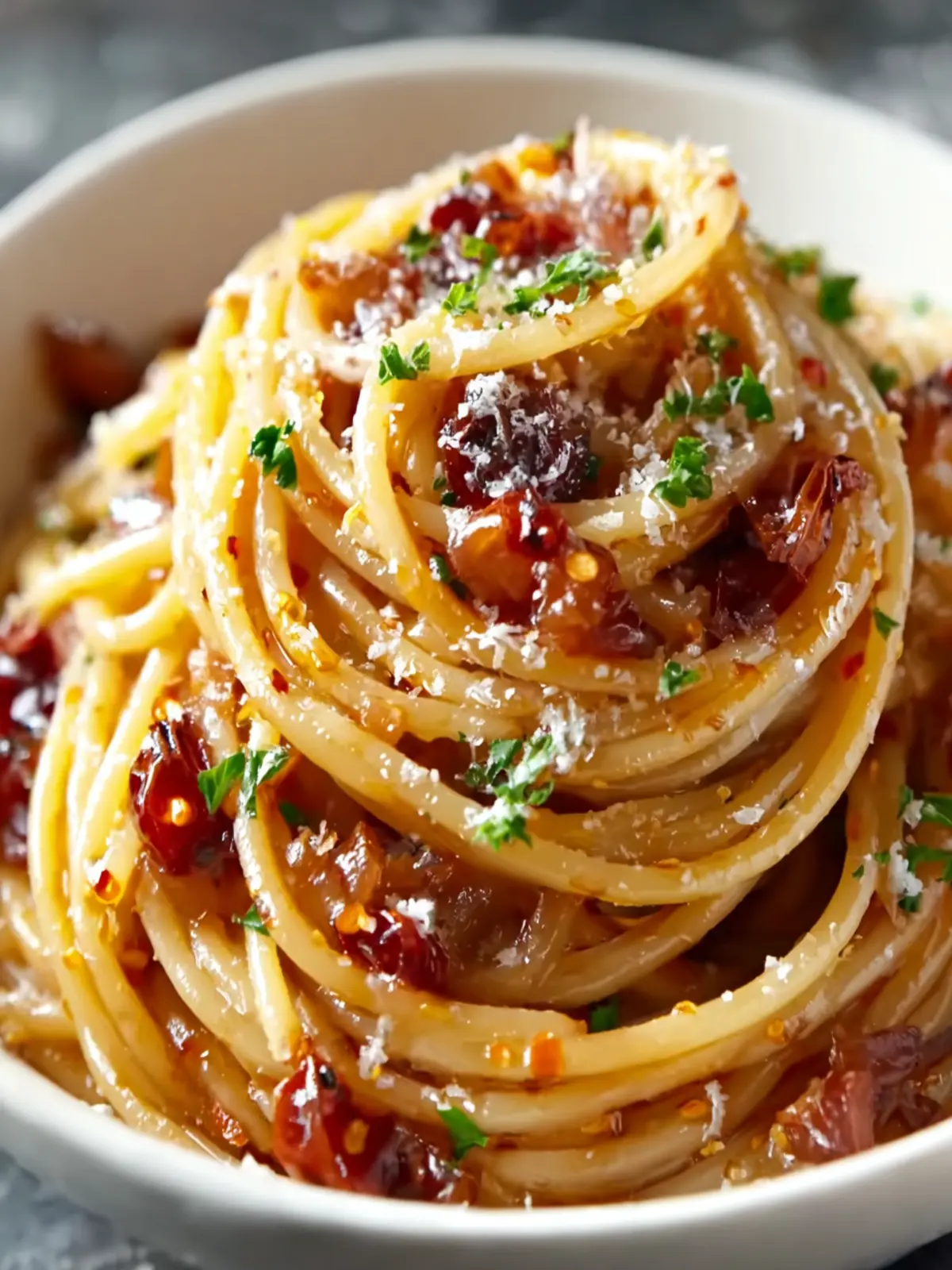 Caramelized Onion Pasta with Chilli Oil for Cozy Nights First Image