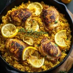 Irresistible One Pan Meyer Lemon Chicken with Golden Rice First Image