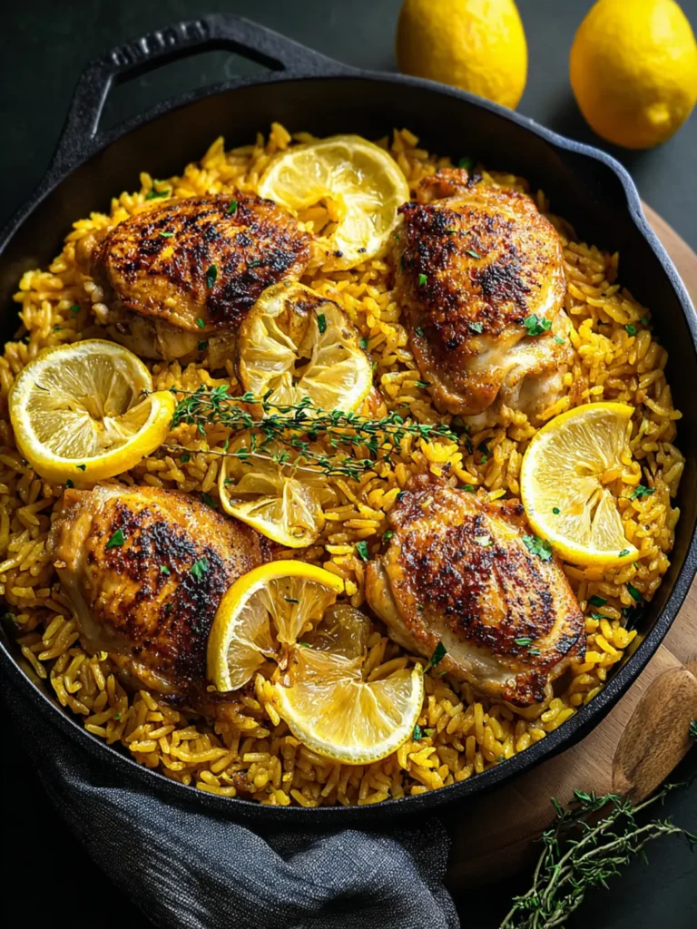 Irresistible One Pan Meyer Lemon Chicken with Golden Rice First Image