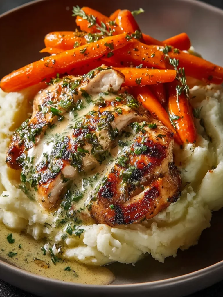 Creamy Herb Chicken with Mashed Potatoes & Glazed Carrots First Image