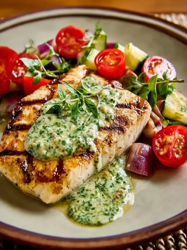 Grilled Halibut Recipe with Basil Vinaigrette First Image